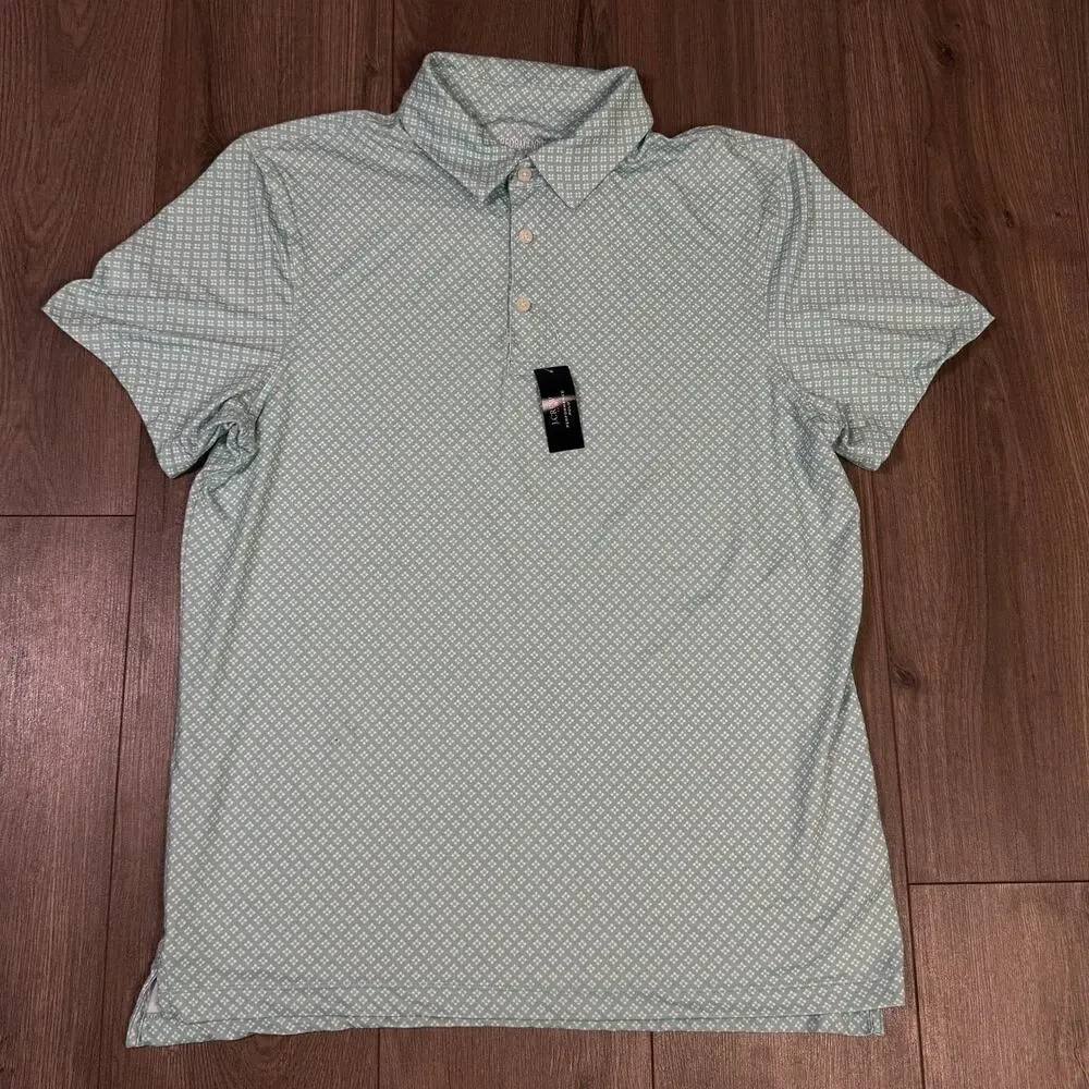 J.Crew Printed Performance Polo Shirt Mens L Blue White Geo Short Sleeve Stretch